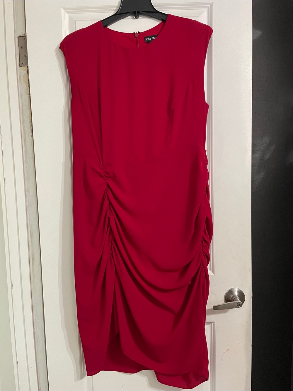City Chic Ruched Burgundy Dress Size 16